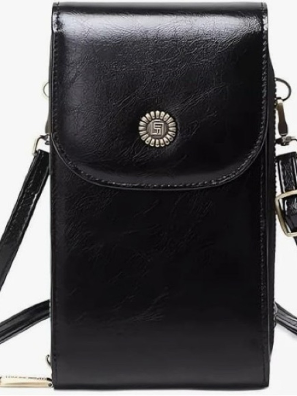 Women's Black Crossbody Phone Bag - RFID Blocking